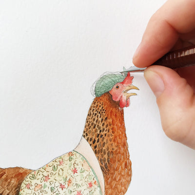 Illustration of a Scottish Hen being hand drawn