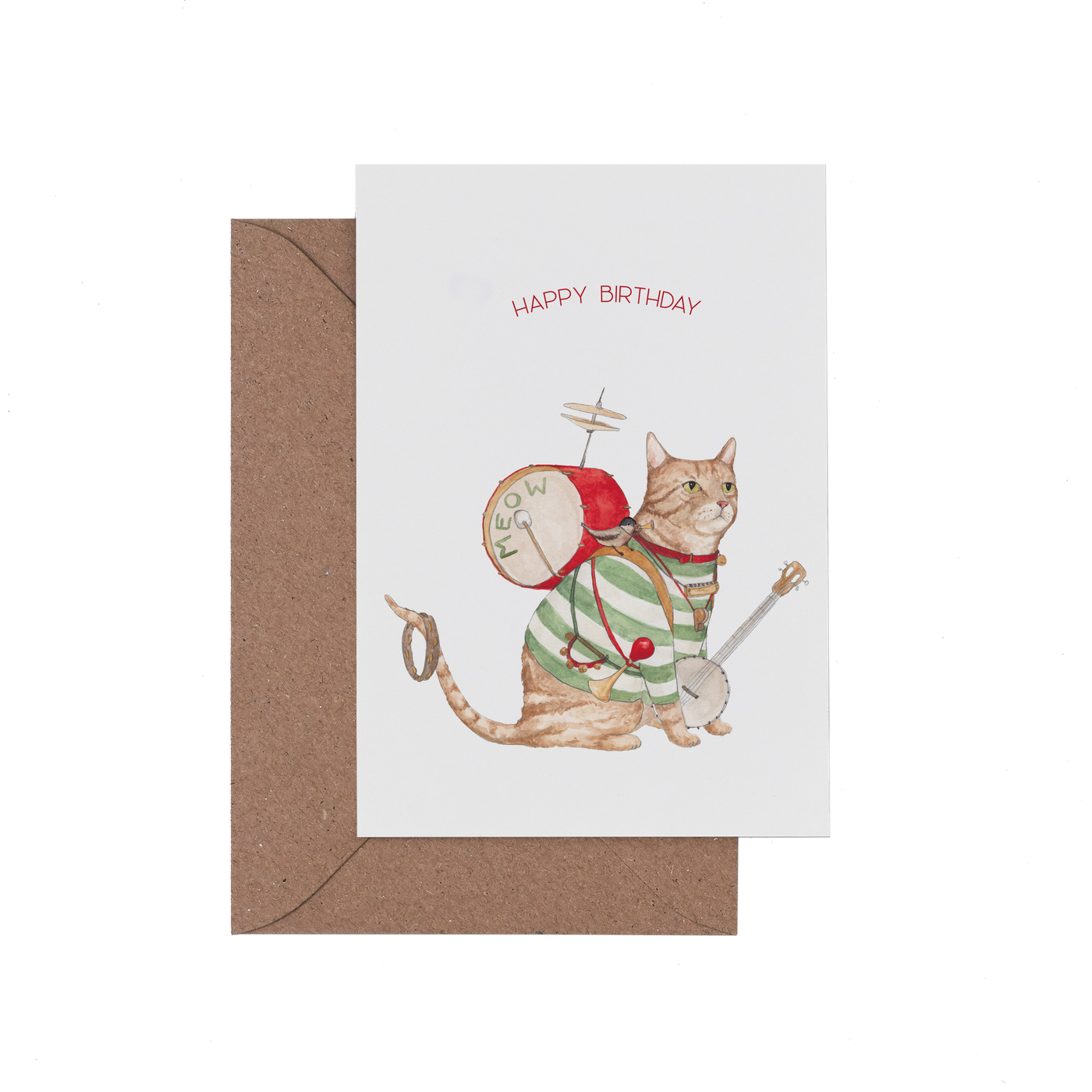 One Cat Band Birthday Card