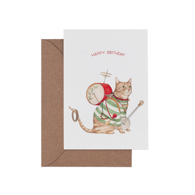 One Cat Band Birthday Card