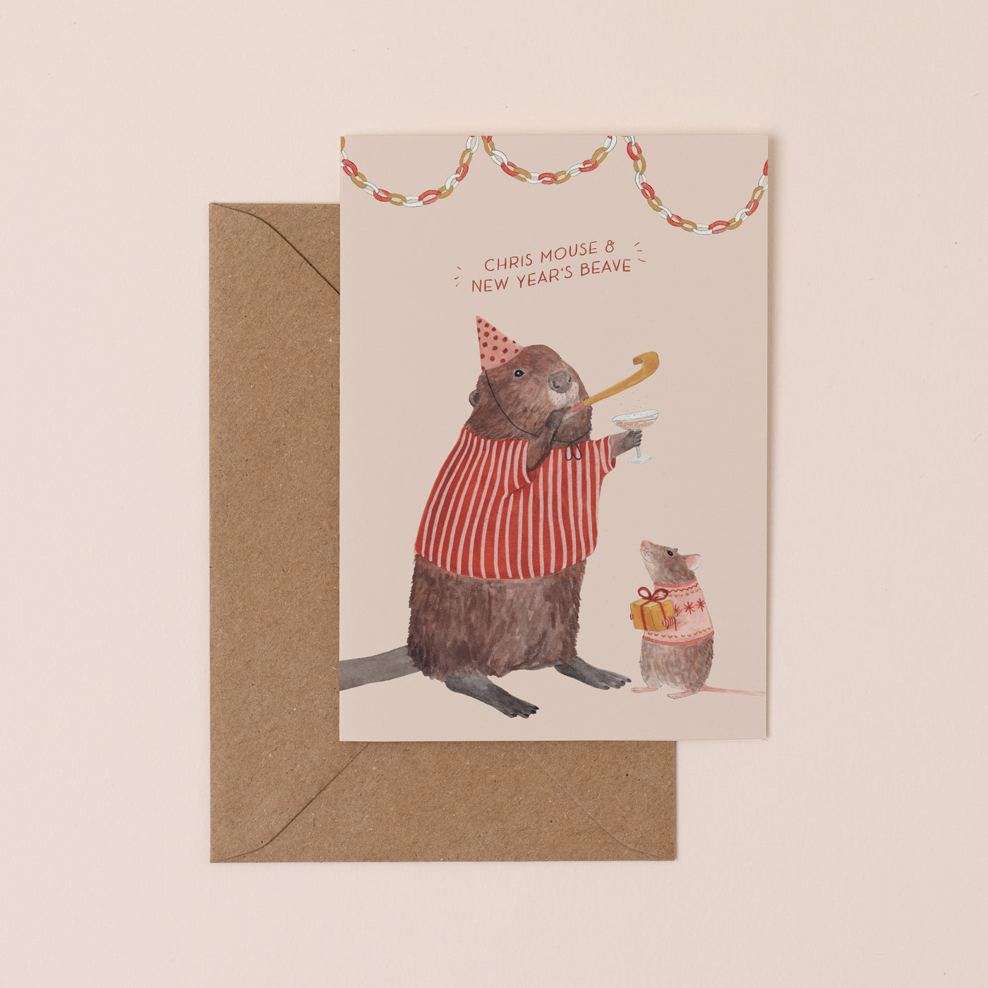 Chris Mouse and New Year's Beave Christmas Card