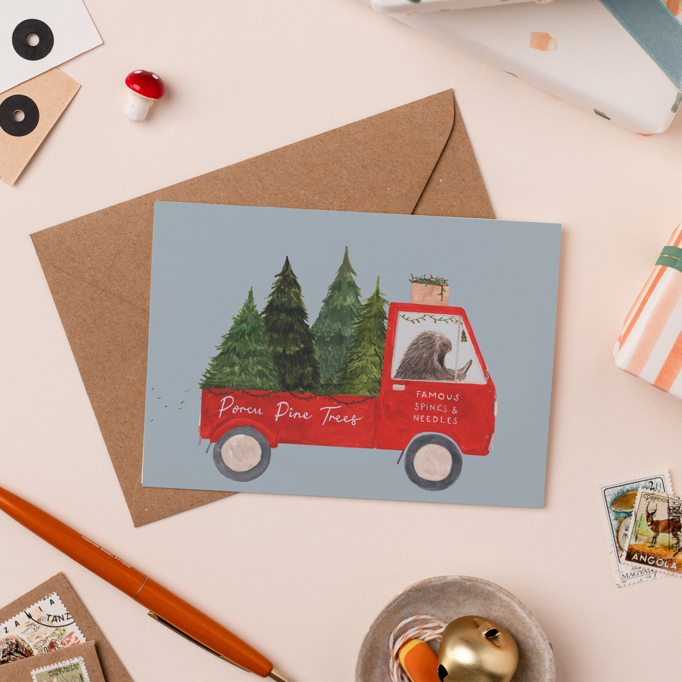 Porcu Pine Trees Christmas Card
