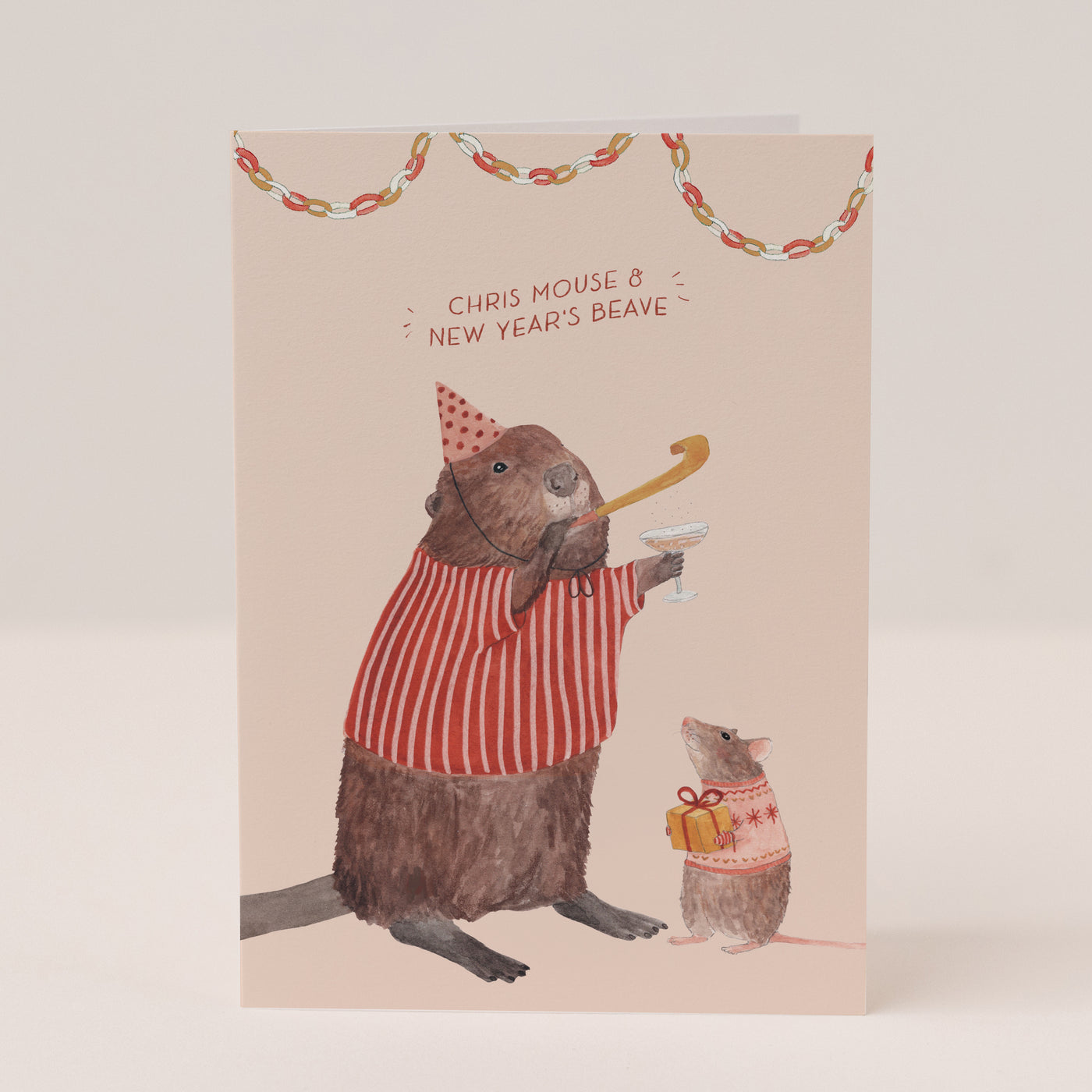 Chris Mouse and New Year's Beave Christmas Card