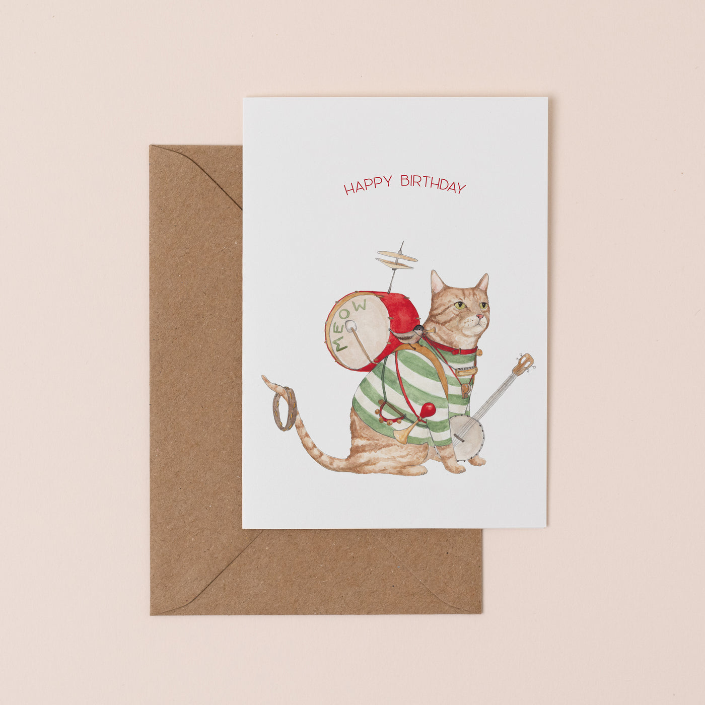 One Cat Band Birthday Card