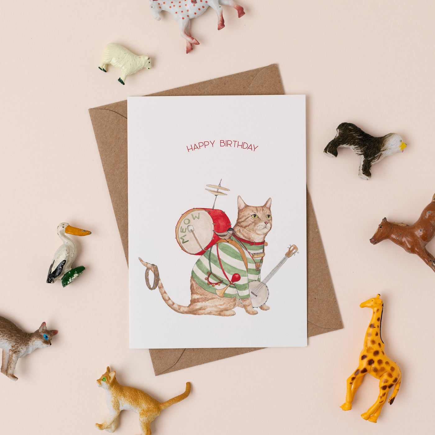 One Cat Band Birthday Card