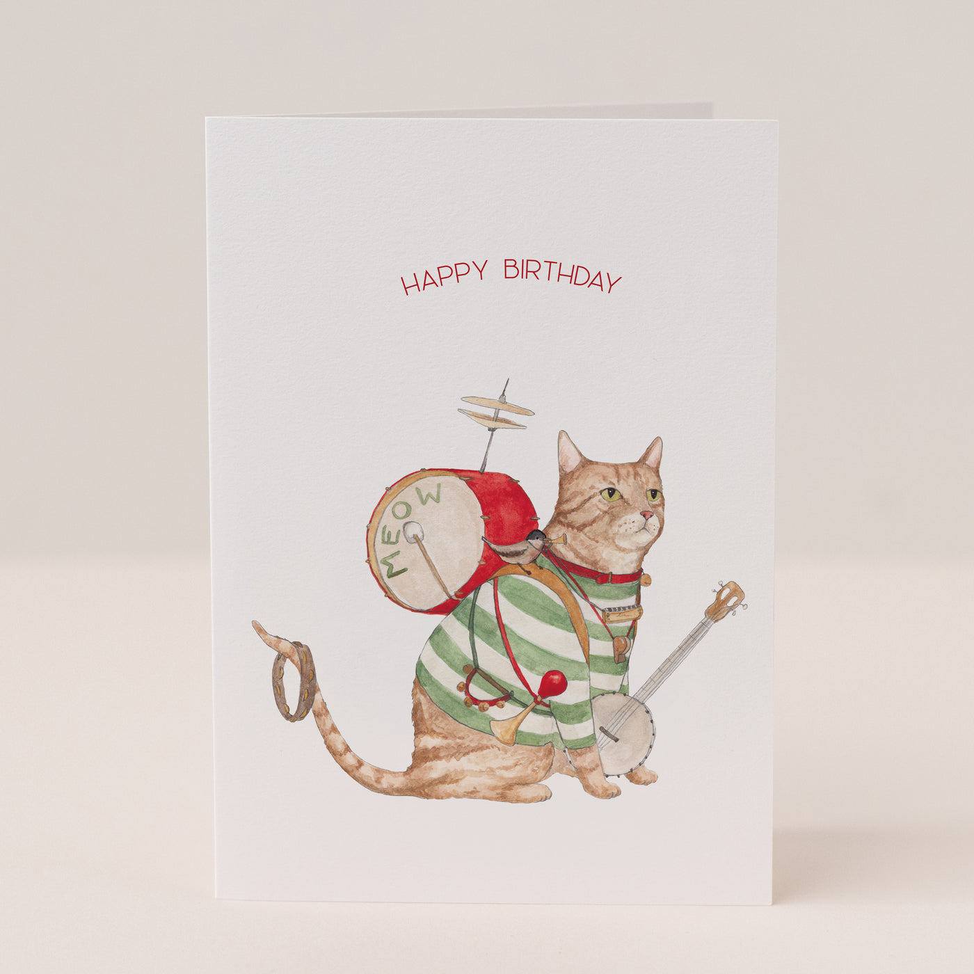 One Cat Band Birthday Card