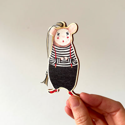 Mouse Mime Wooden Decoration