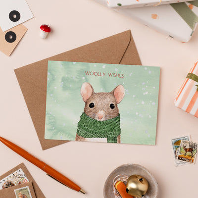 Woolly Wishes Mouse Christmas Card