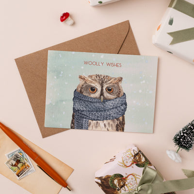 Woolly Wishes Owl Christmas Card