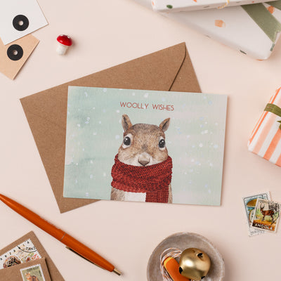 Woolly Wishes Squirrel Christmas Card