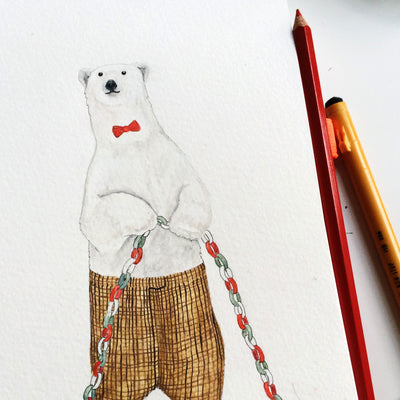 Beary Merry Christmas Watercolour Pencil Illustration