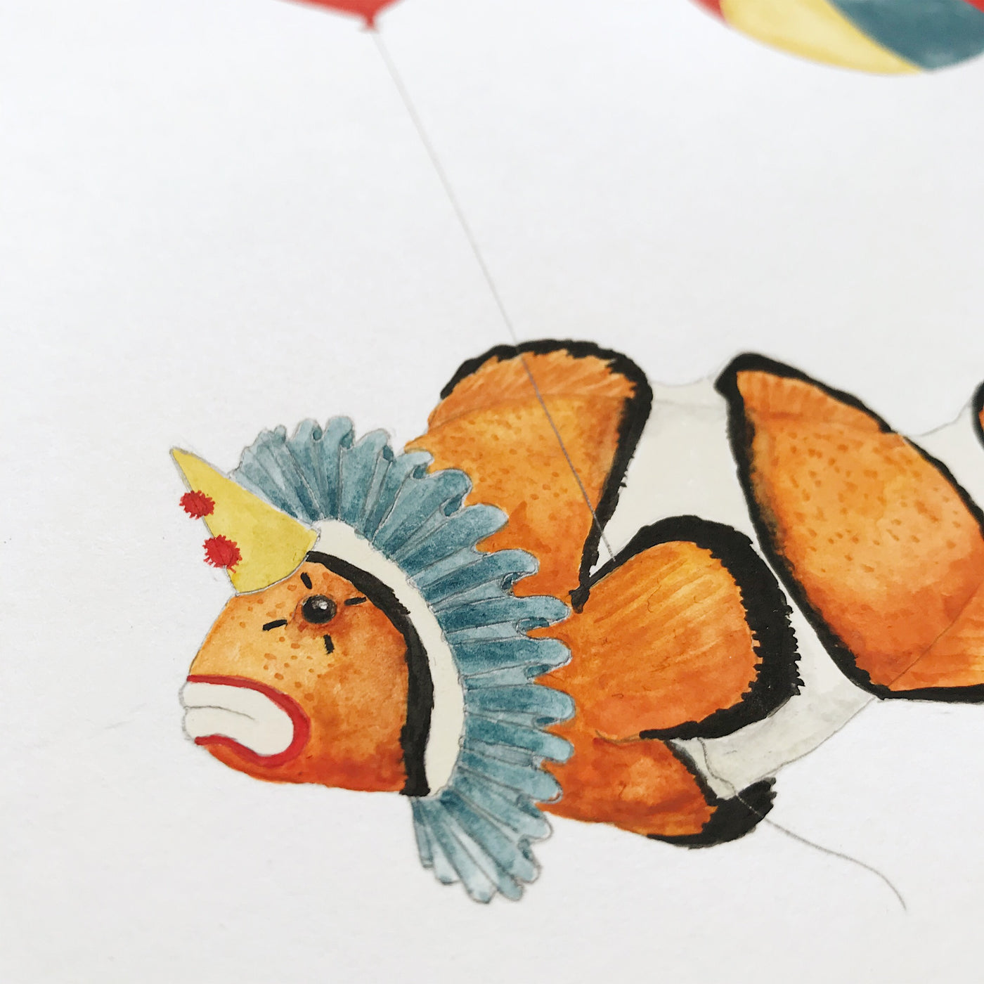 Clown Fish Watercolor Illustration close up