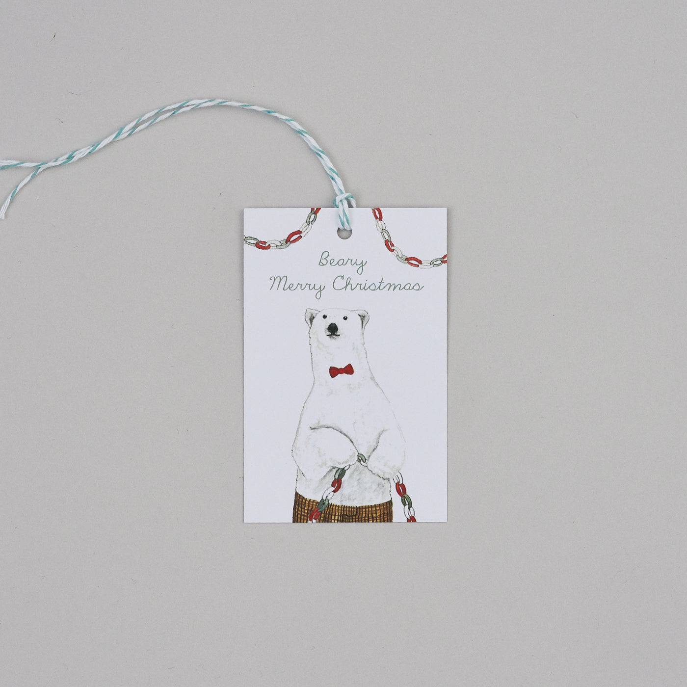 Beary Merry Christmas Gift Tag with polar bear illustration