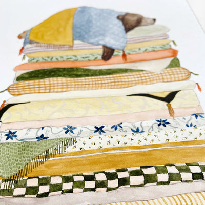 Close up of patterned mattresses in bear illustration