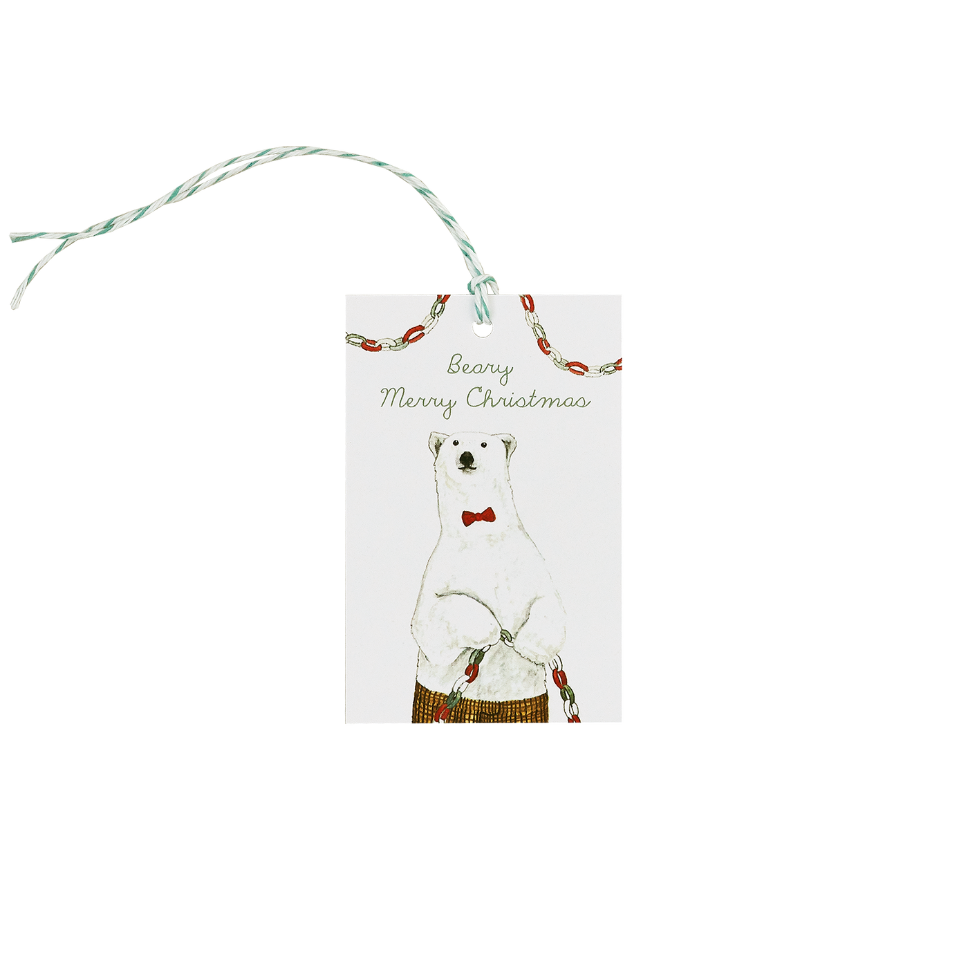 Beary Merry Christmas Tag with striped string