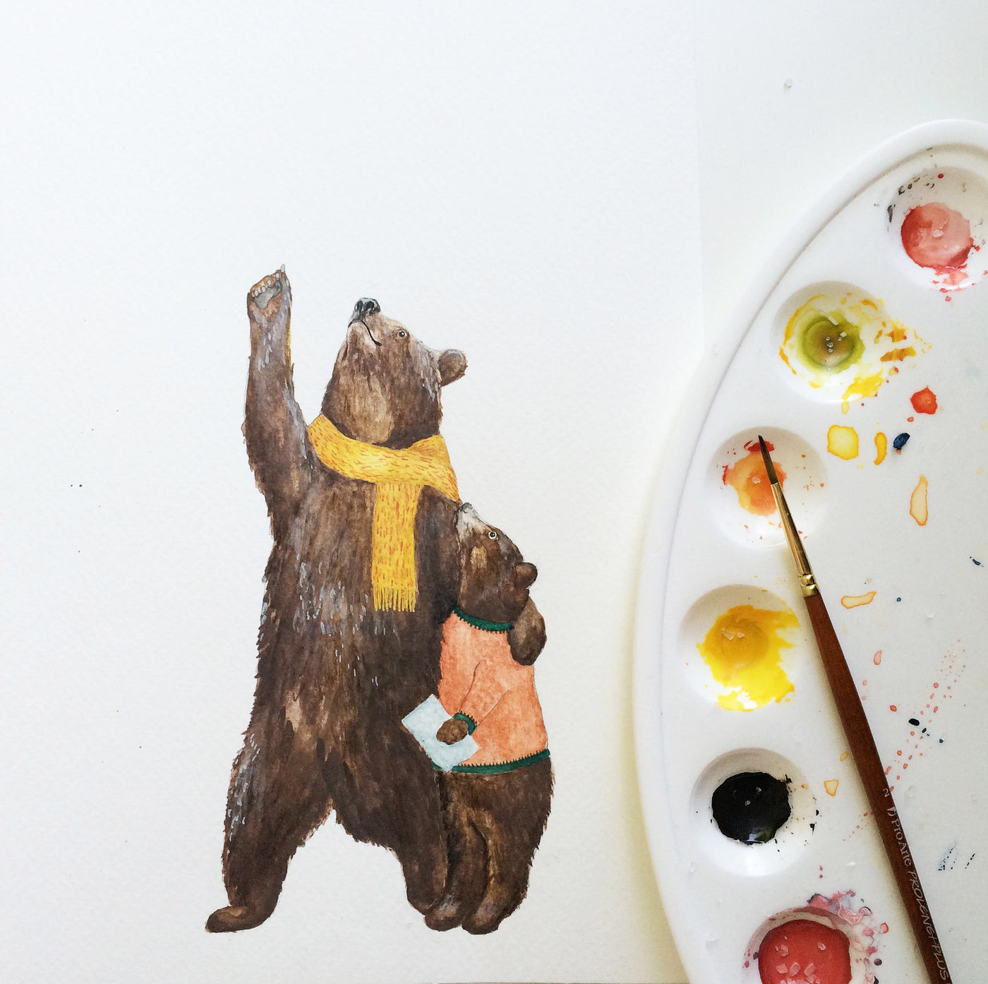 Ursa Major and Minor painting with watercolour paint palette and brush