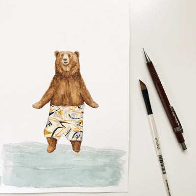 Bearmuda Shorts Watercolour Illustration 
