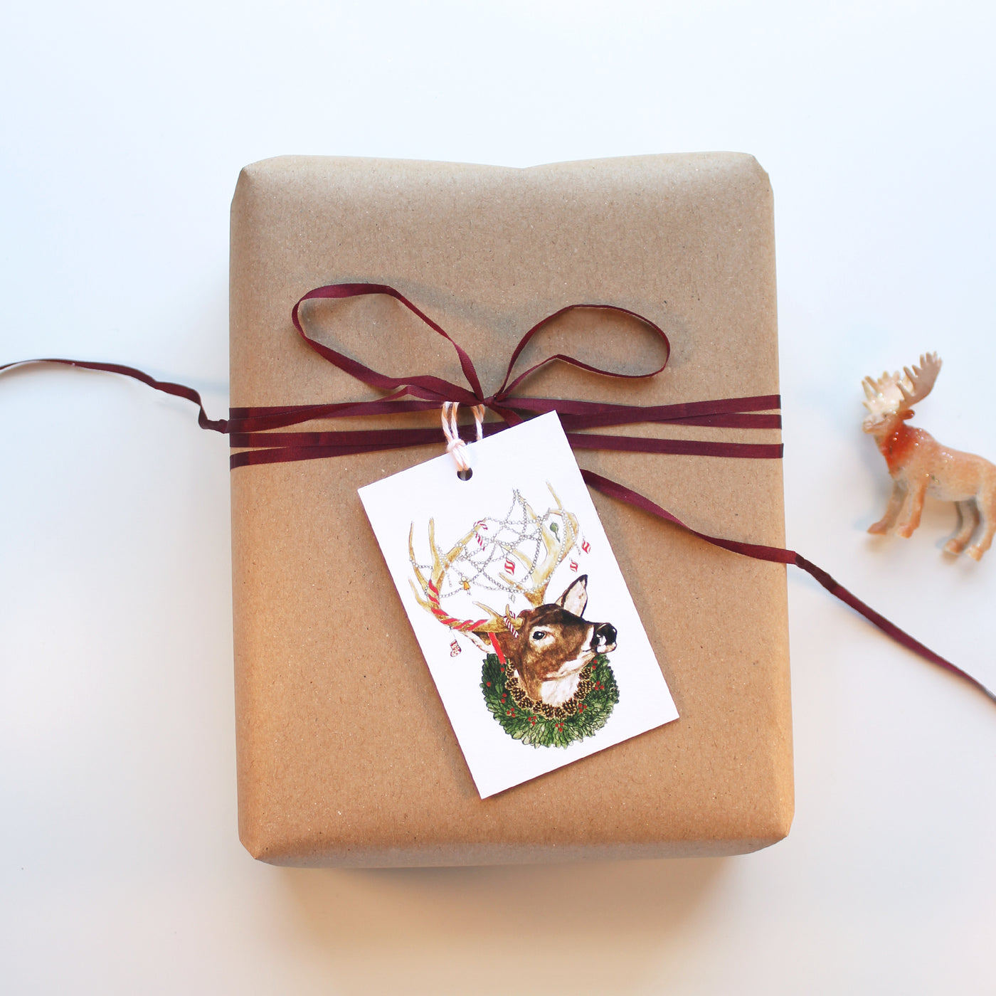 Reindeer Gift Tag on a gift box